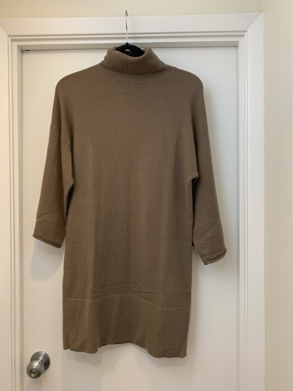 Turtleneck Maxi Sweater Dress in Brown Taupe